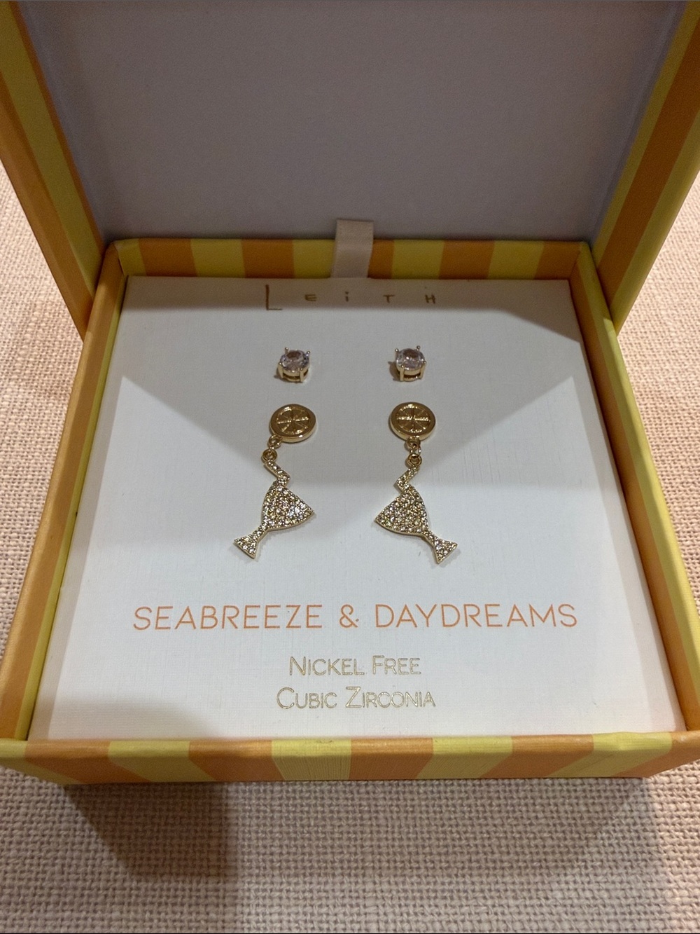 Leith Gold Crystal Martini Dangle Earrings